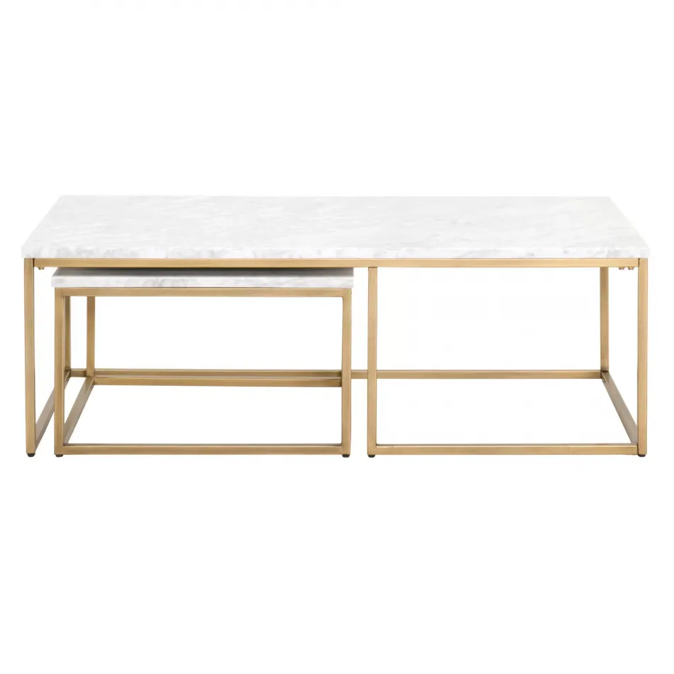 Carrera Nesting Coffee Table White Carrera Marble, Brushed Gold