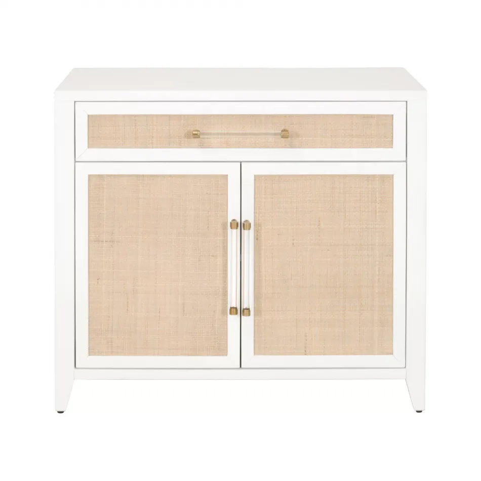 Holland Media Chest Matte White, Natural Rattan