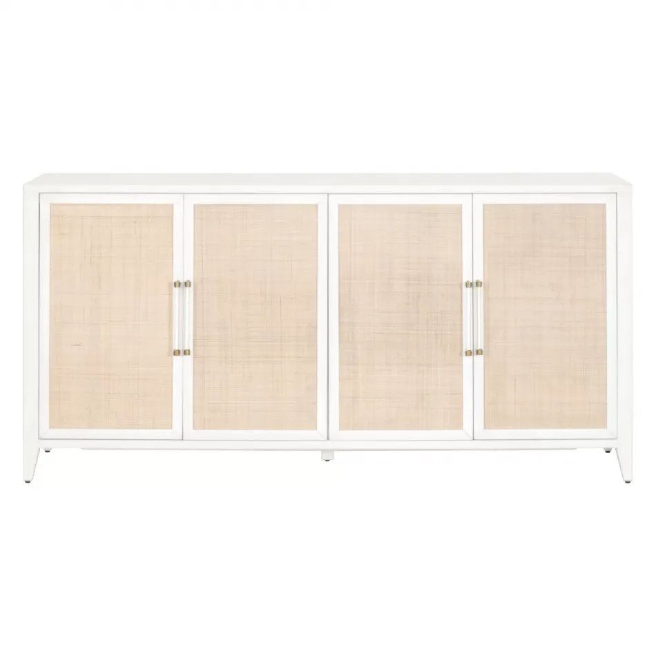 Holland Media Sideboard Matte White, Natural Rattan