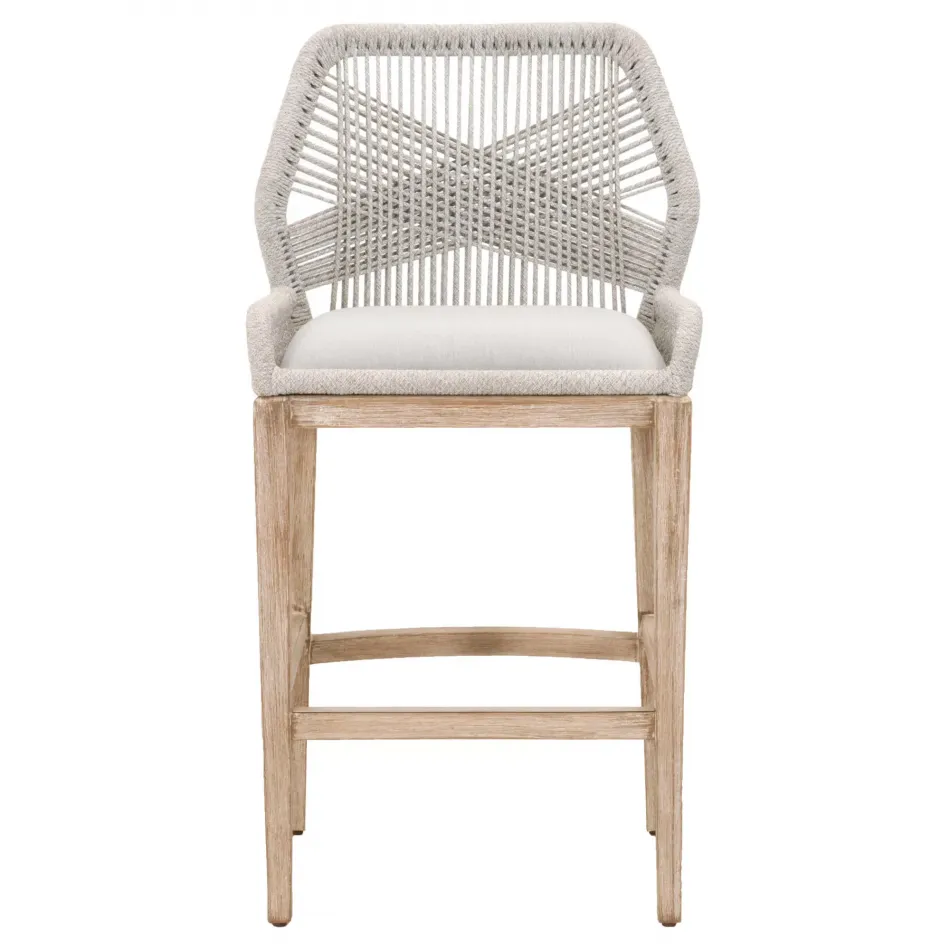 Loom Barstool Taupe & White Flat Rope, Performance Pumice, Natural Gray Mahogany