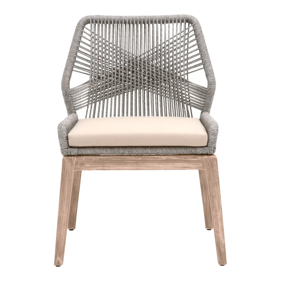 Loom Outdoor Dining Chair, Set of 2 Platinum Rope, Performance Smoke Gray, Gray Teak Indoor/Outdoor