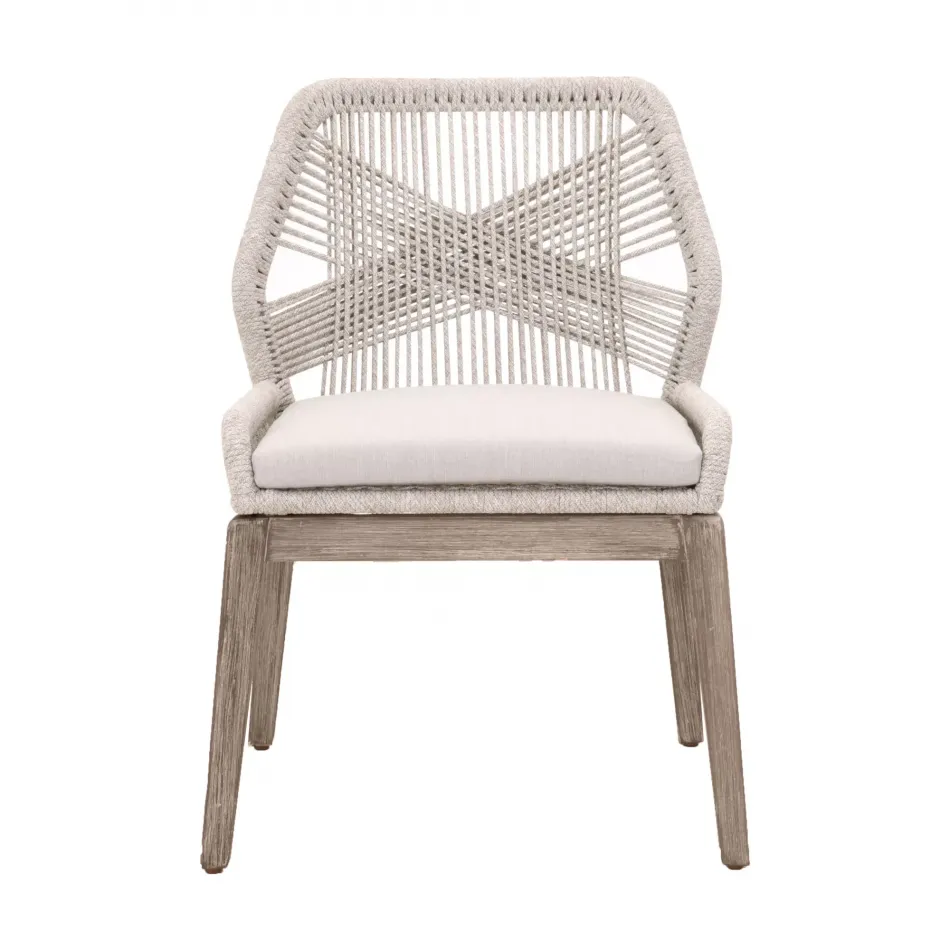 Loom Dining Chair, Set Of 2 Taupe & White Flat Rope, Performance Pumice, Natural Gray Mahogany