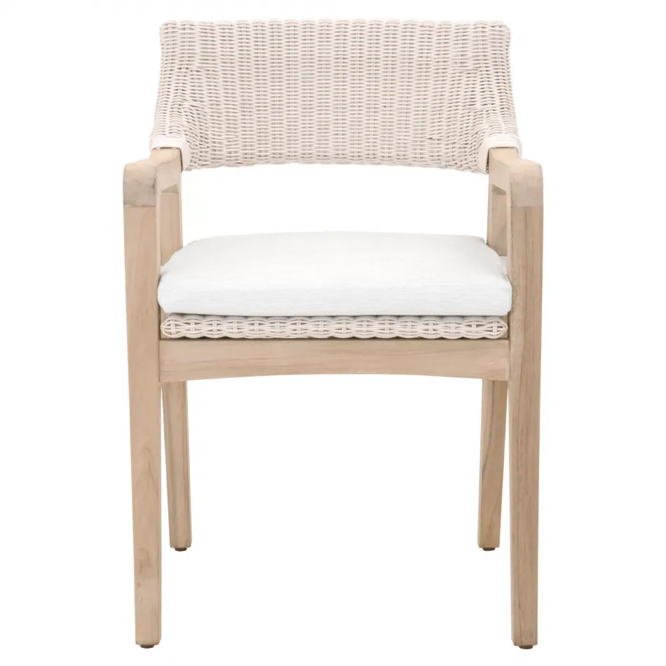 Lucia Outdoor Arm Chair Pure White Synthetic Wicker, Performance White Speckle, Gray Teak