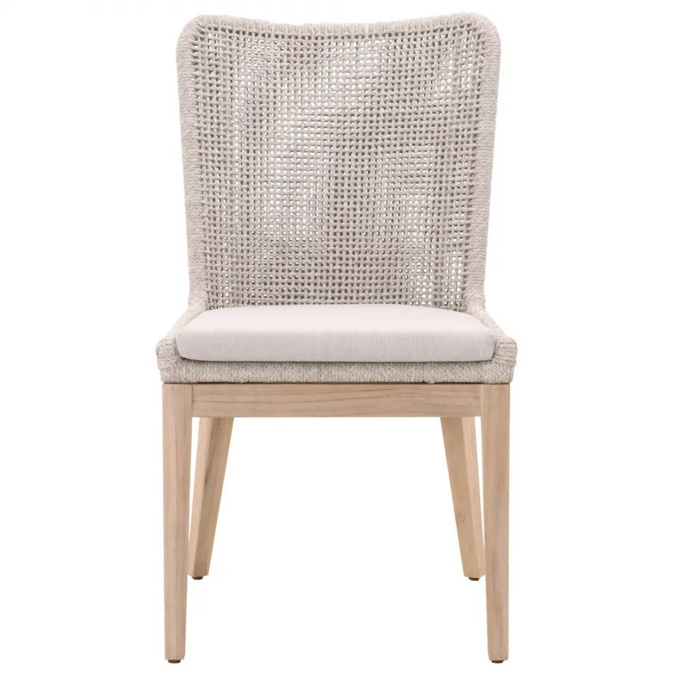 Mesh Outdoor Dining Chair, Set Of 2 Taupe & White Flat Rope, Gray Teak, Performance Pumice