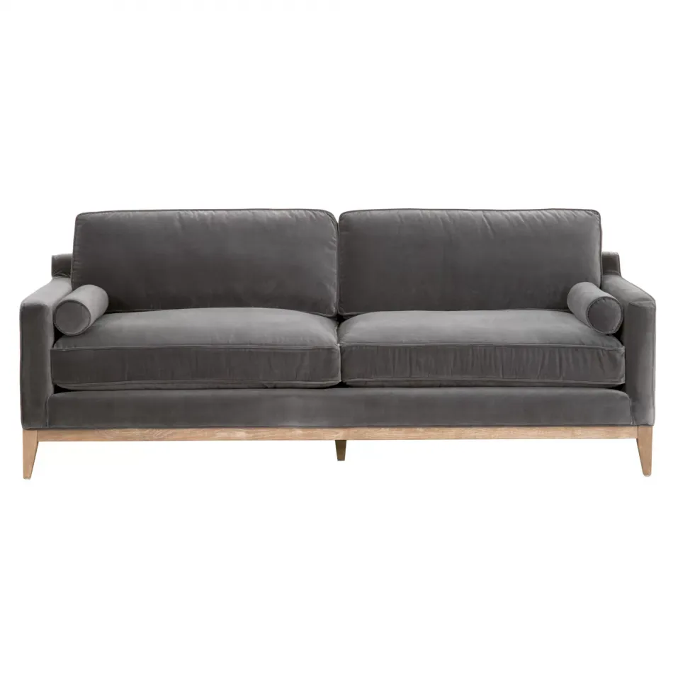 Parker 86" Post Modern Sofa Dark Dove Velvet, Natural Gray Oak