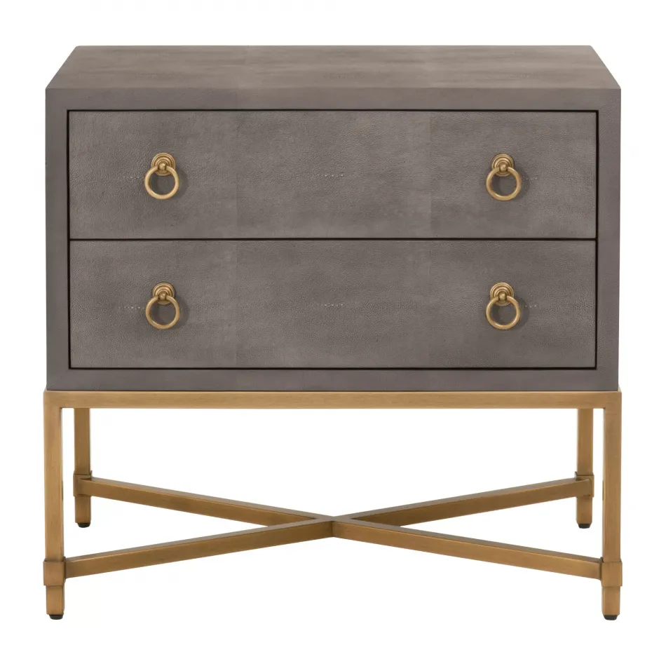 Strand Shagreen 2-Drawer Nightstand Gray Shagreen, Brushed Gold
