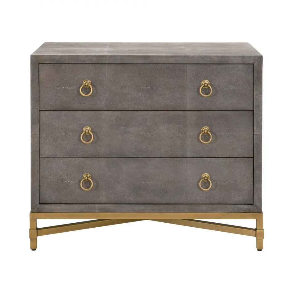 Strand Shagreen 3-Drawer Nightstand Gray Shagreen, Brushed Gold