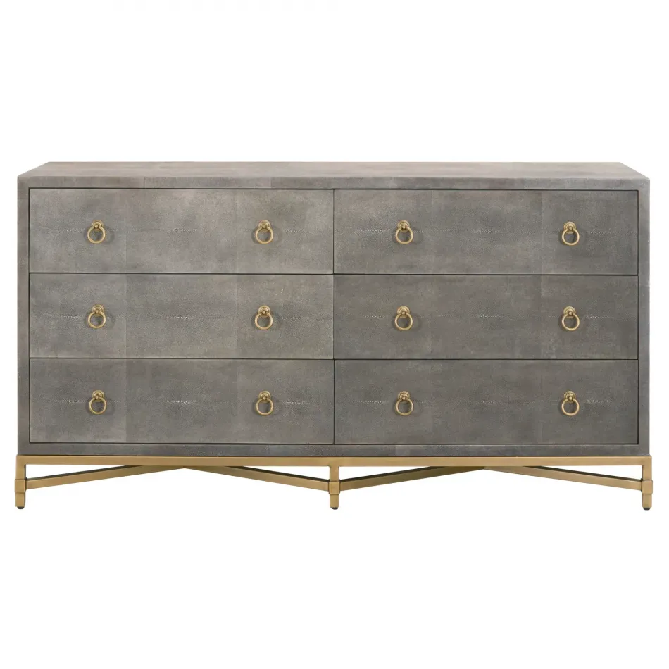 Strand Shagreen 6-Drawer Double Dresser Gray Shagreen, Brushed Gold