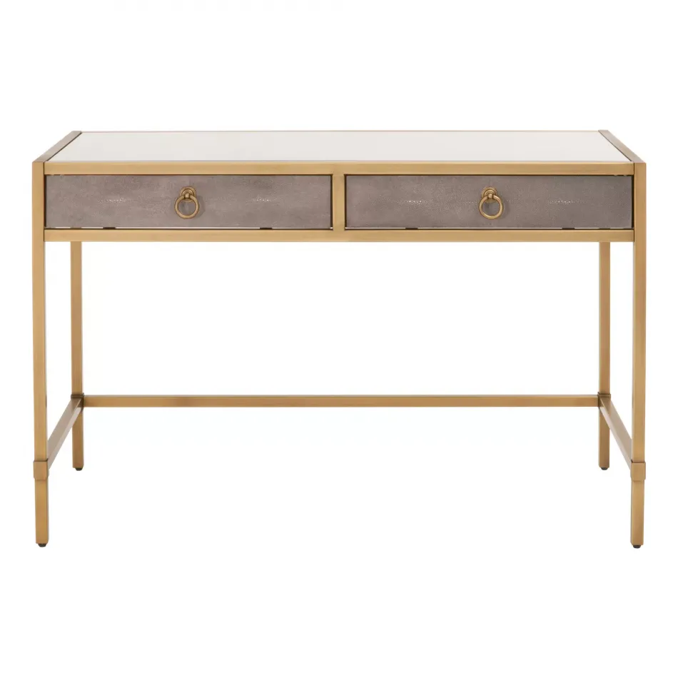 Strand Shagreen Desk Gray Shagreen, Brushed Gold, Clear Glass