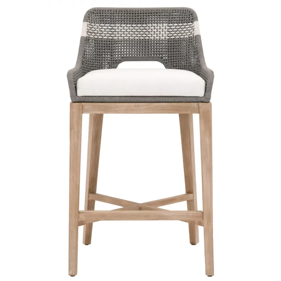 Tapestry Barstool Dove Flat Rope, White Speckle Stripe, Performance White Speckle, Natural Gray Mahogany