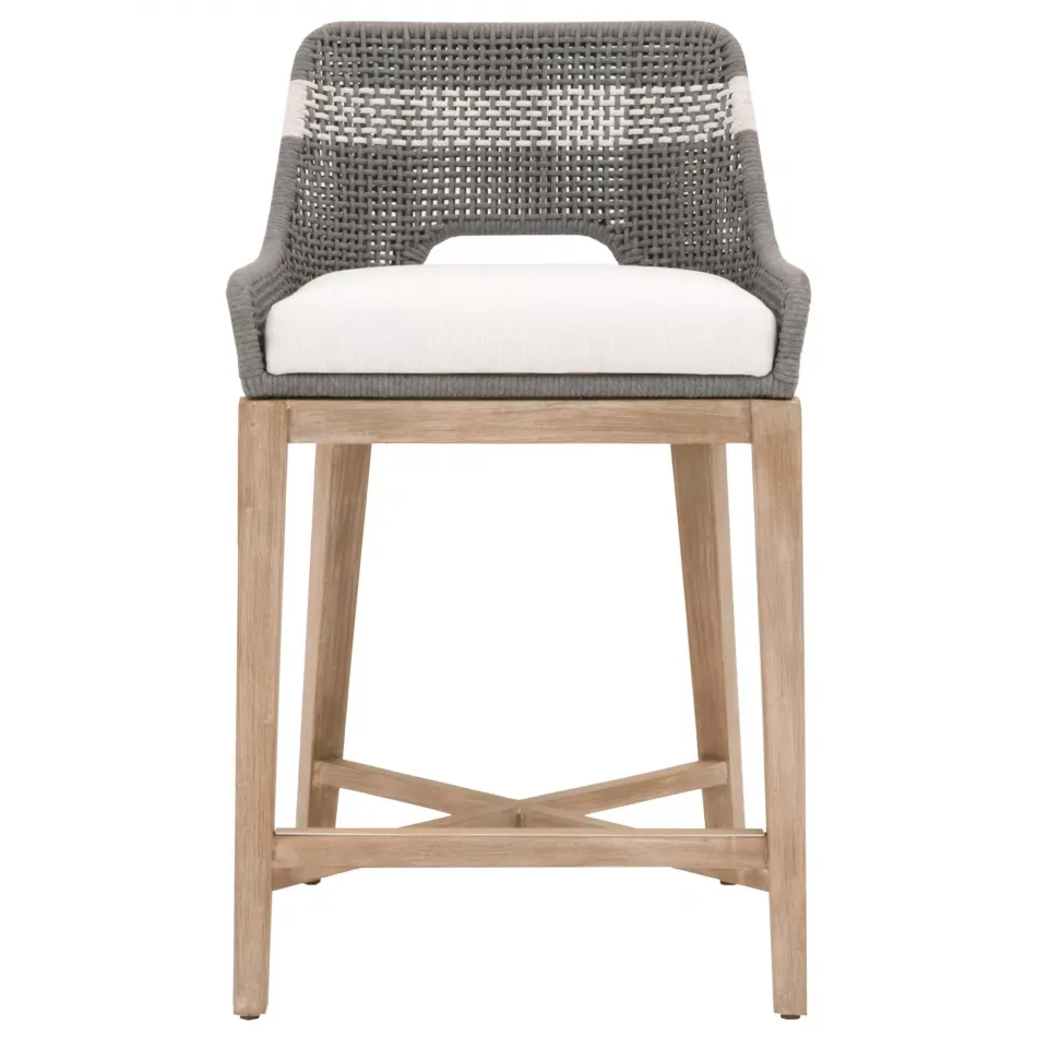 Tapestry Counter Stool Dove Flat Rope, White Speckle Stripe, Performance White Speckle, Natural Gray Mahogany