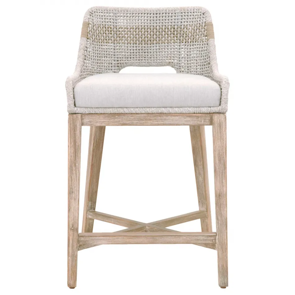 Tapestry Counter Stool Taupe & White Flat Rope, Taupe Stripe, Performance Pumice, Natural Gray Mahogany