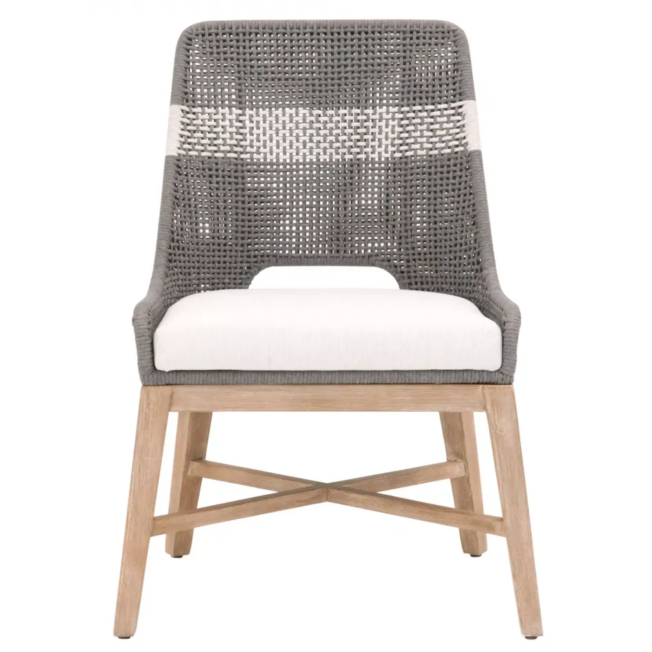 Tapestry Dining Chair, Set Of 2 Dove Flat Rope, White Speckle Stripe, Performance White Speckle, Natural Gray Mahogany