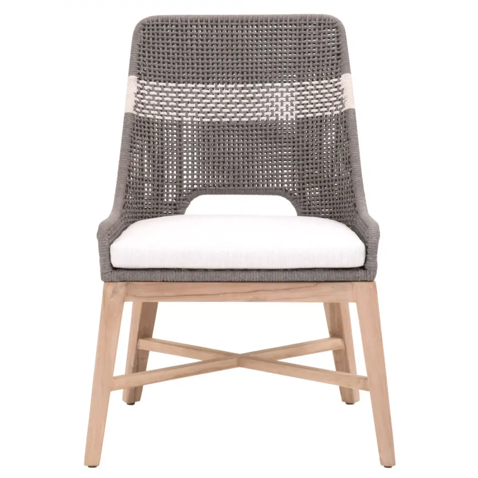 Tapestry Outdoor Dining Chair, Set Of 2 Dove Flat Rope, White Speckle Stripe, Performance White Speckle, Gray Teak