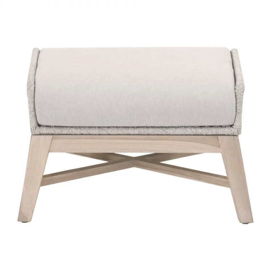 Tapestry Outdoor Footstool Taupe & White Flat Rope, Performance Pumice, Gray Teak