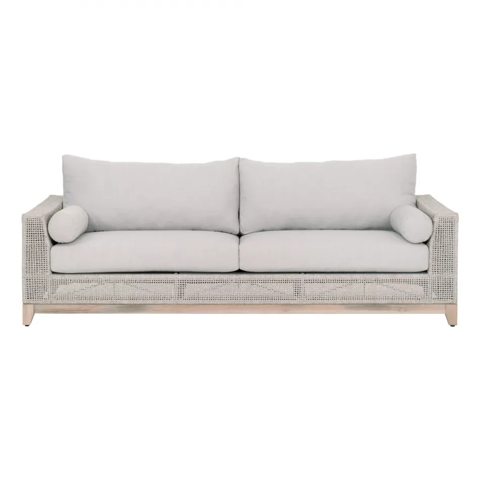 Tropez Outdoor 90" Sofa Taupe & White Flat Rope, Performance Pumice, Gray Teak