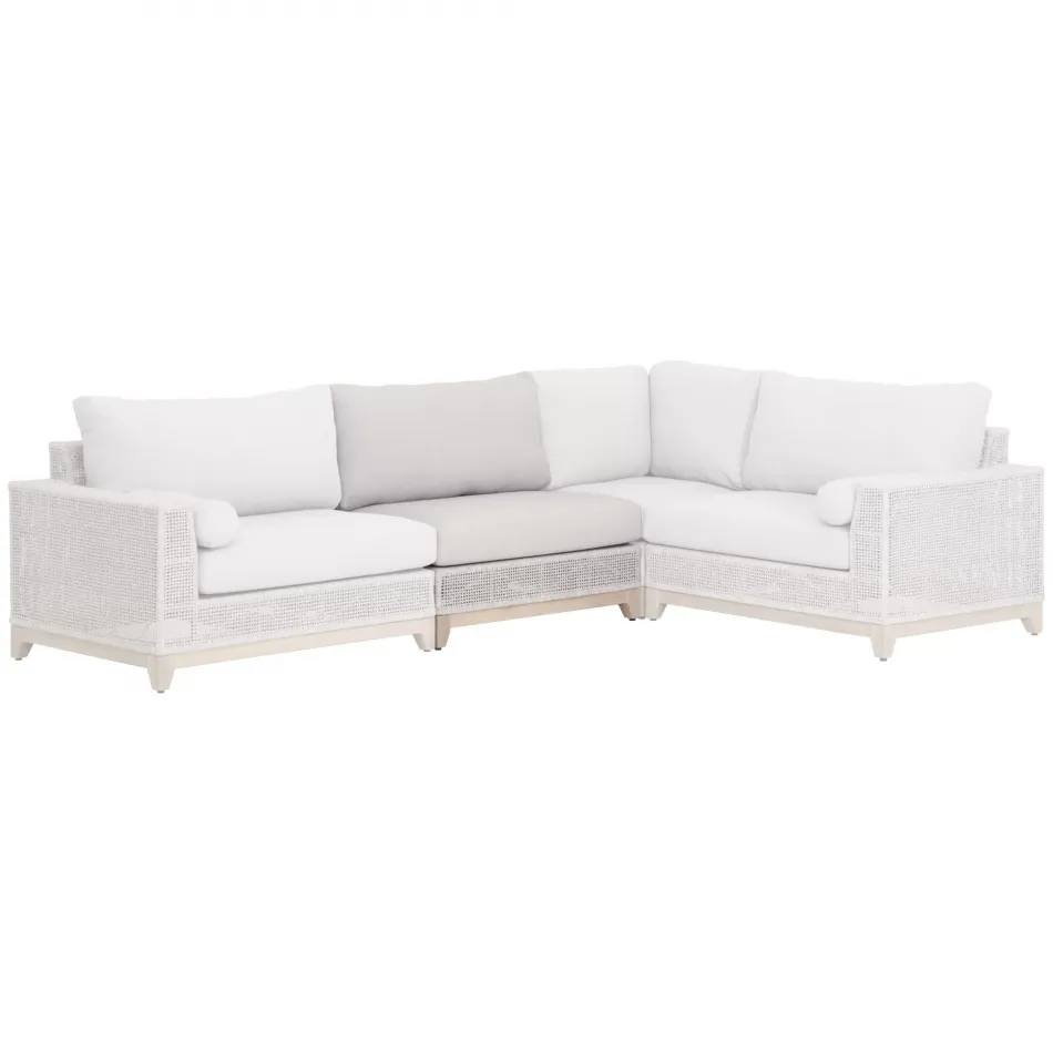 Tropez Outdoor Modular Armless Sofa Chair Taupe & White Flat Rope, Performance Pumice, Gray Teak Indoor/Outdoor