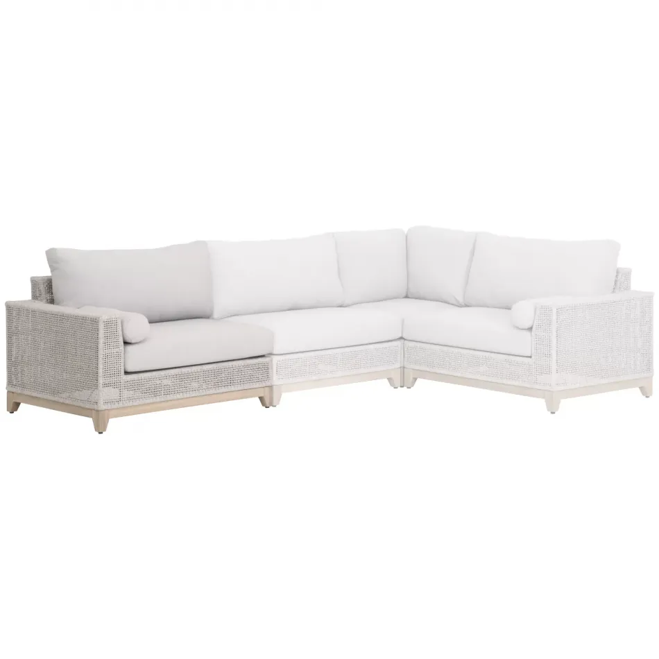 Tropez Outdoor Modular Left Facing 1-Arm Sofa Taupe & White Flat Rope, Performance Pumice, Gray Teak Indoor/Outdoor