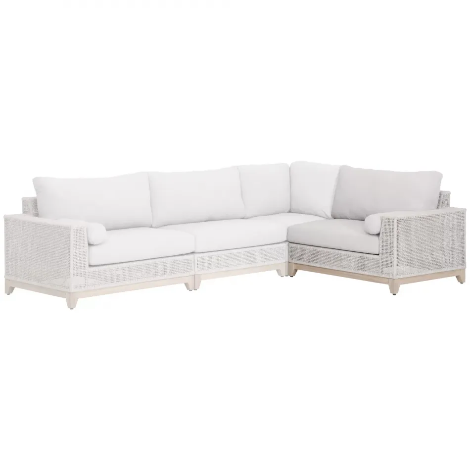 Tropez Outdoor Modular Right Facing 1-Arm Sofa Taupe & White Flat Rope, Performance Pumice, Gray Teak