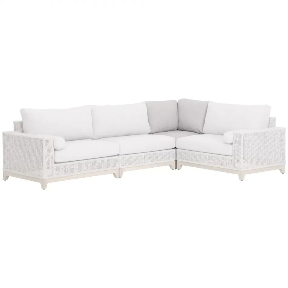 Tropez Outdoor Modular Corner Sofa Taupe & White Flat Rope, Performance Pumice, Gray Teak