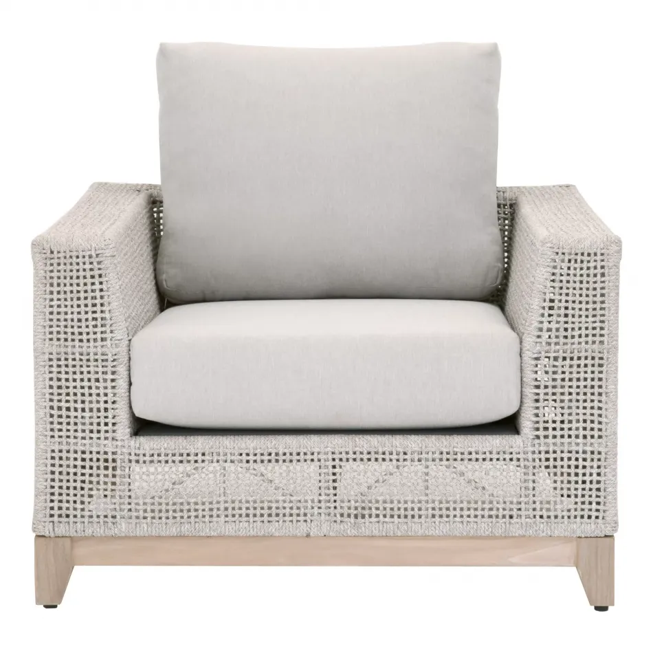 Tropez Outdoor Sofa Chair Taupe & White Flat Rope, Performance Pumice, Gray Teak