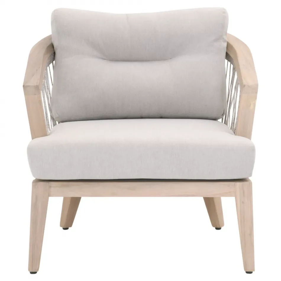 Web Outdoor Club Chair Taupe & White Flat Rope, Performance Pumice, Gray Teak