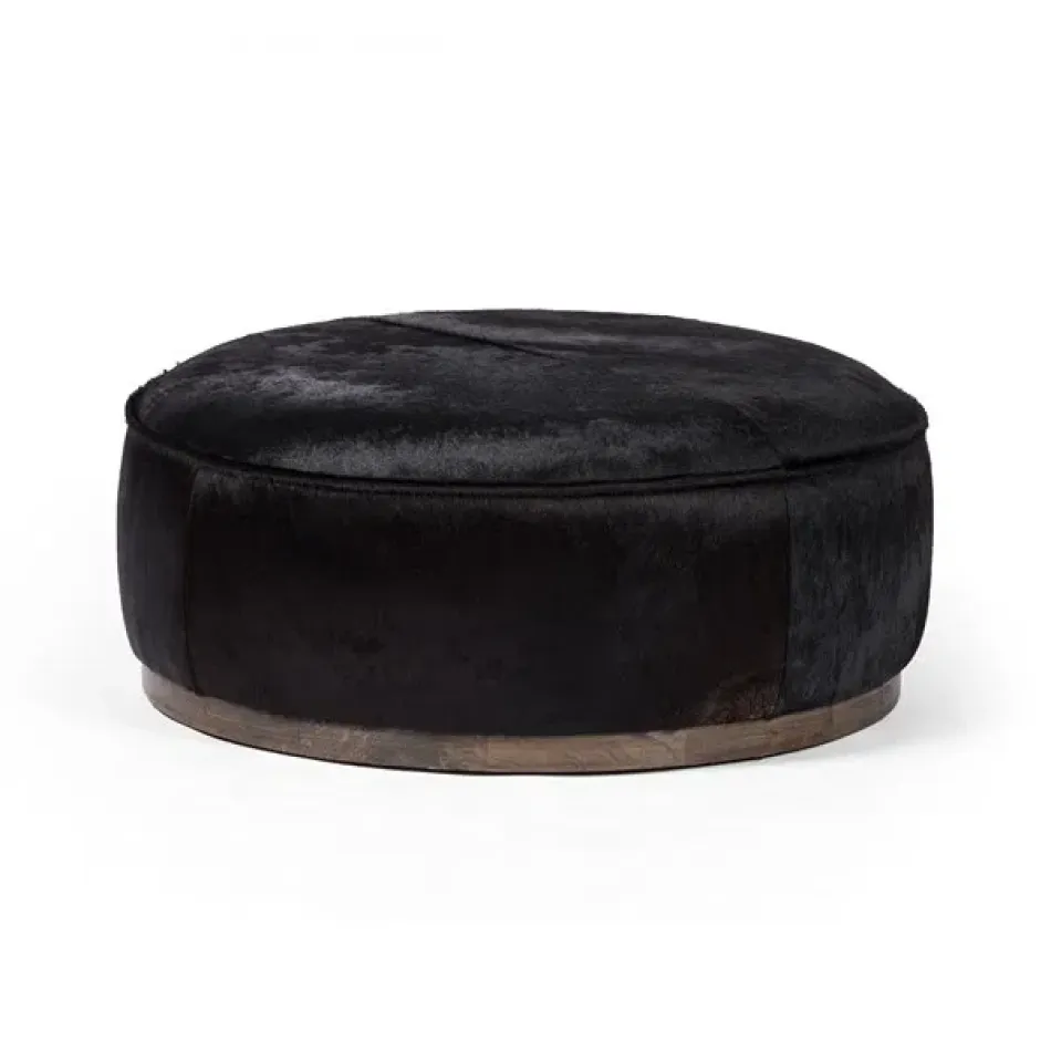 Sinclair Large Round Ottoman Black Hair on Hide