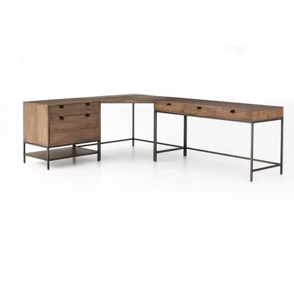 Trey Desk System With Filing Cabinet Auburn Poplar