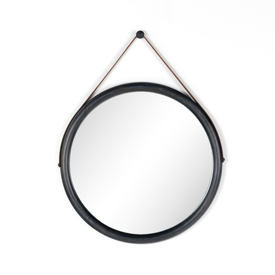 Des Round Mirror Black Wash Poplar