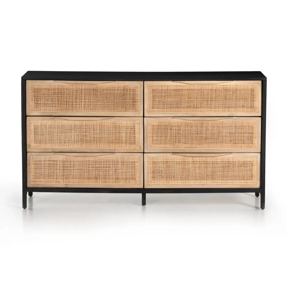 Sydney 6 Drawer Dresser Natural Cane Black Wash