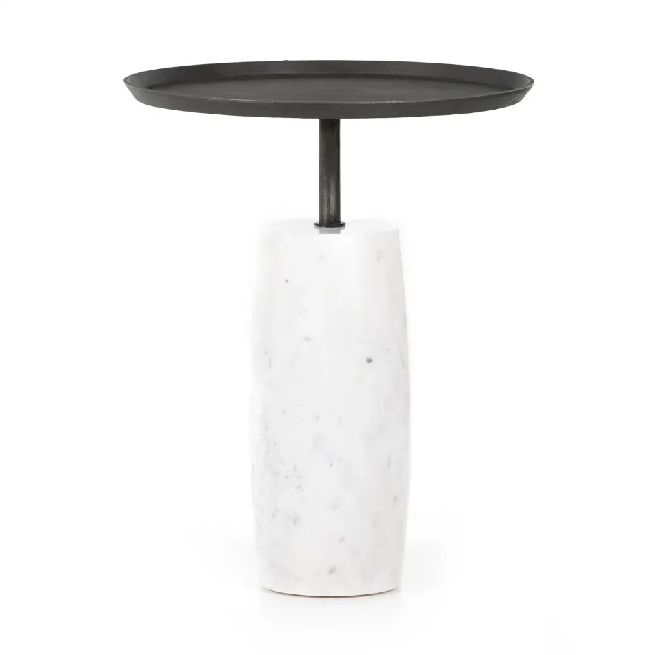 Cronos End Table Polished White Marble