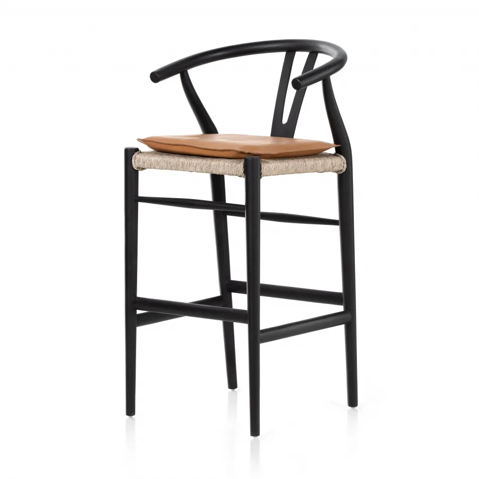 Muestra With Cushion Black Bar Stool//Whiskey Saddle