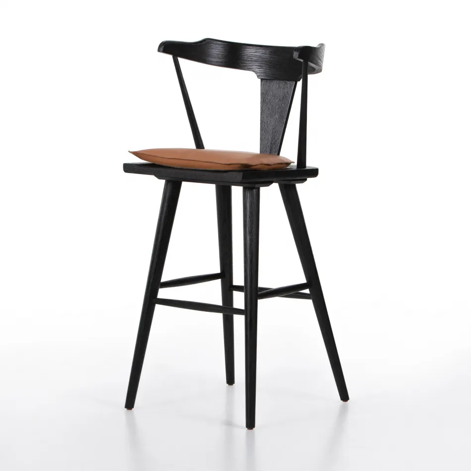 Ripley With Whiskey Saddle Cushion Black Oak Bar Stool