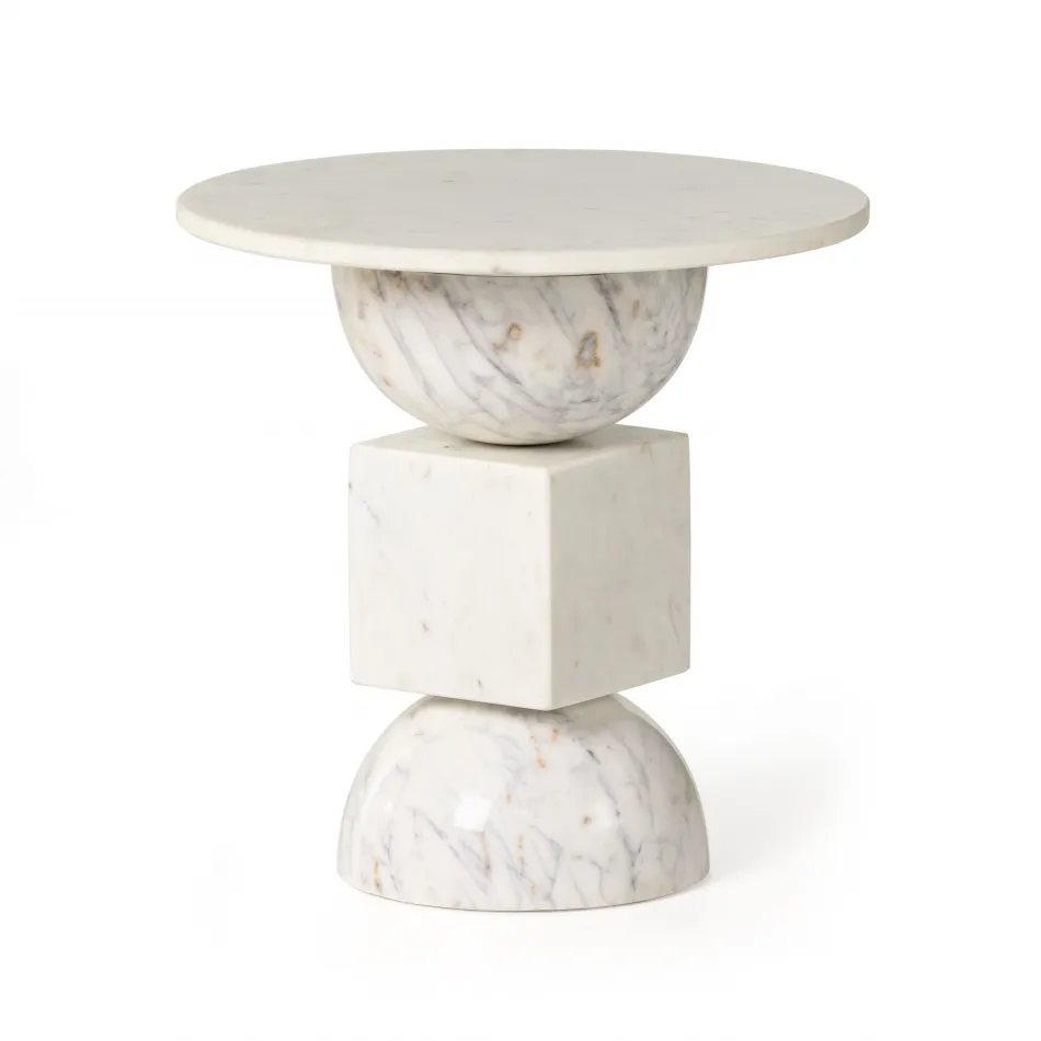 Neda End Table Polished White Marble