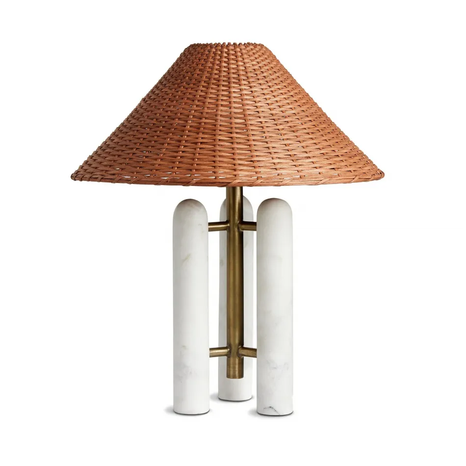 Medici Table Lamp Charcoal and White Marble Brown Rattan