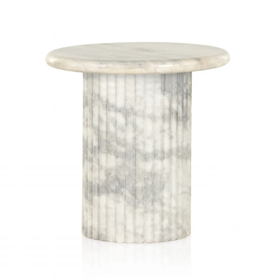 Oranda End Table Polished White Marble