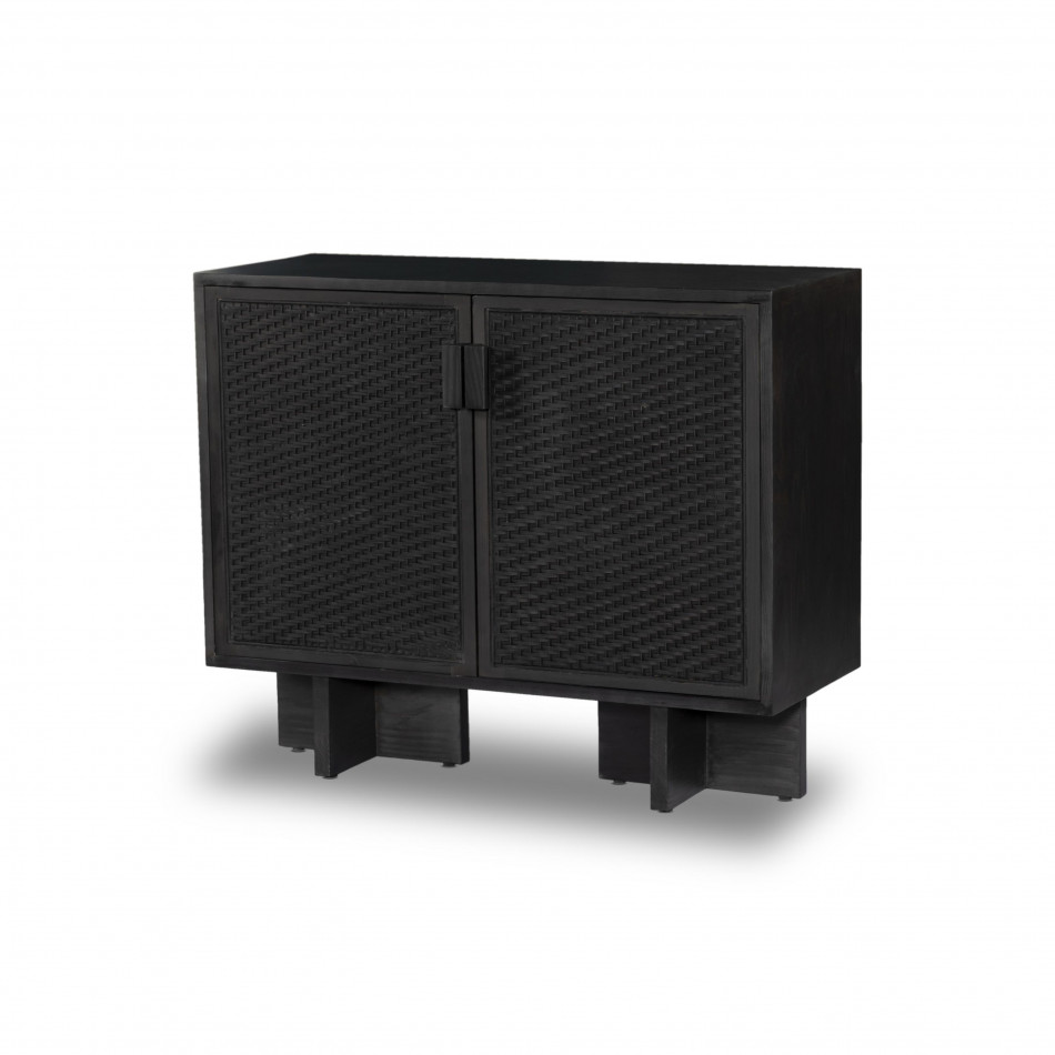 Levon Bar Cabinet Black Woven Rod Cane