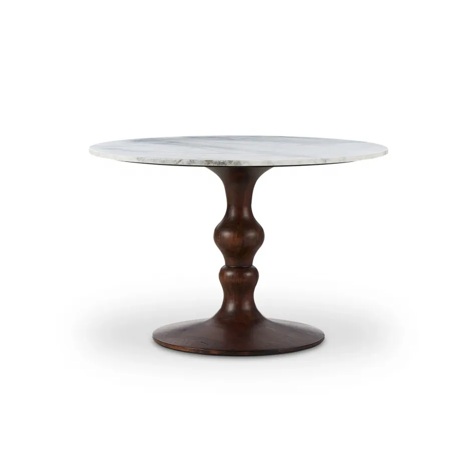 Kestrel Round Dining Table Dark Brown Dark Brown Acacia W/ White Marble