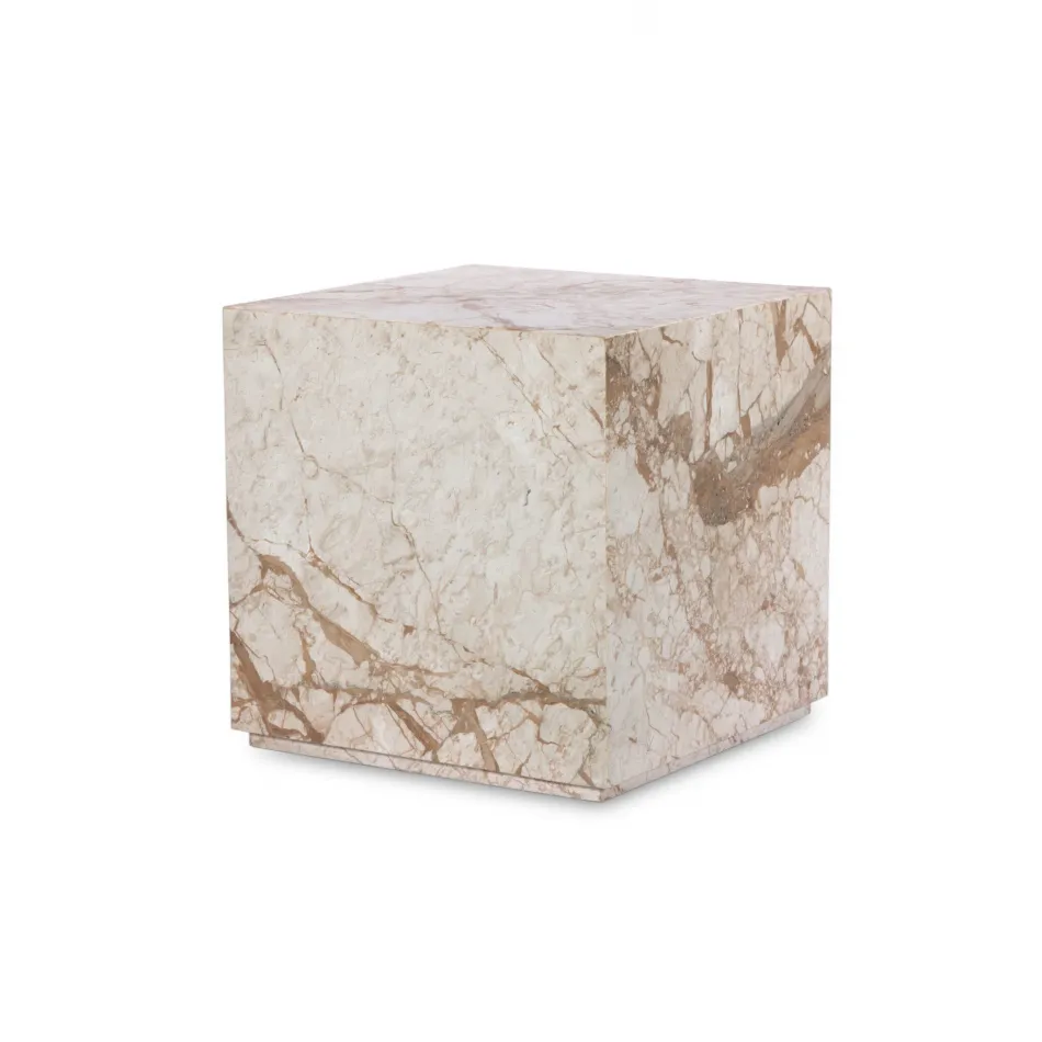 Modern Marble Plinth End Table Desert Taupe