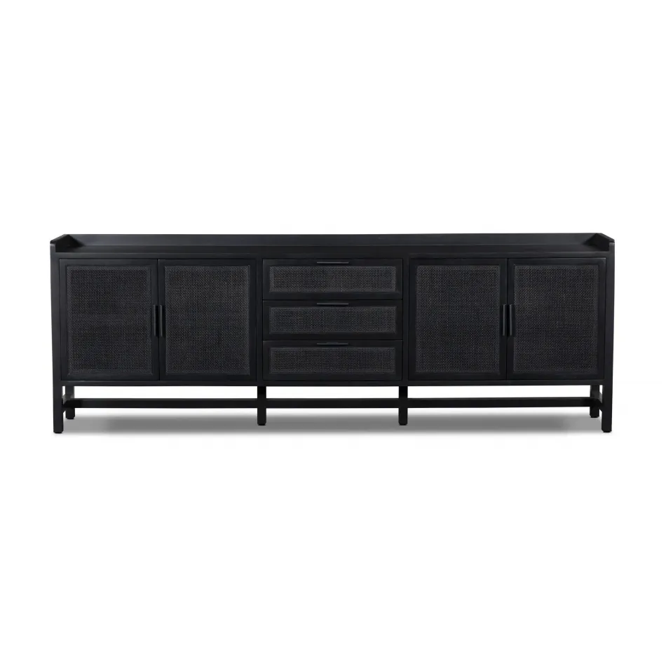 Caprice Sideboard Black Wash Mango 96" W/ Black Cane