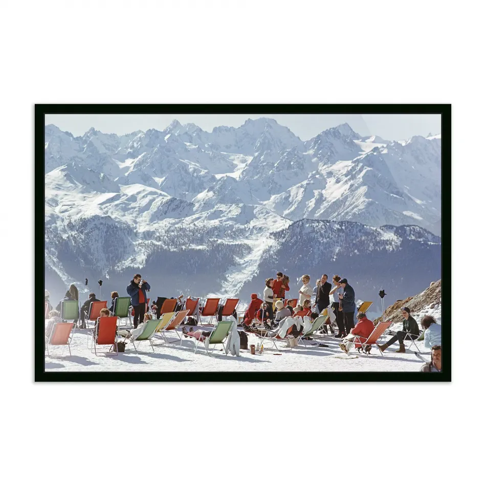 Lounging In Verbier by Slim Aarons Black Maple Floater 36" x 24"