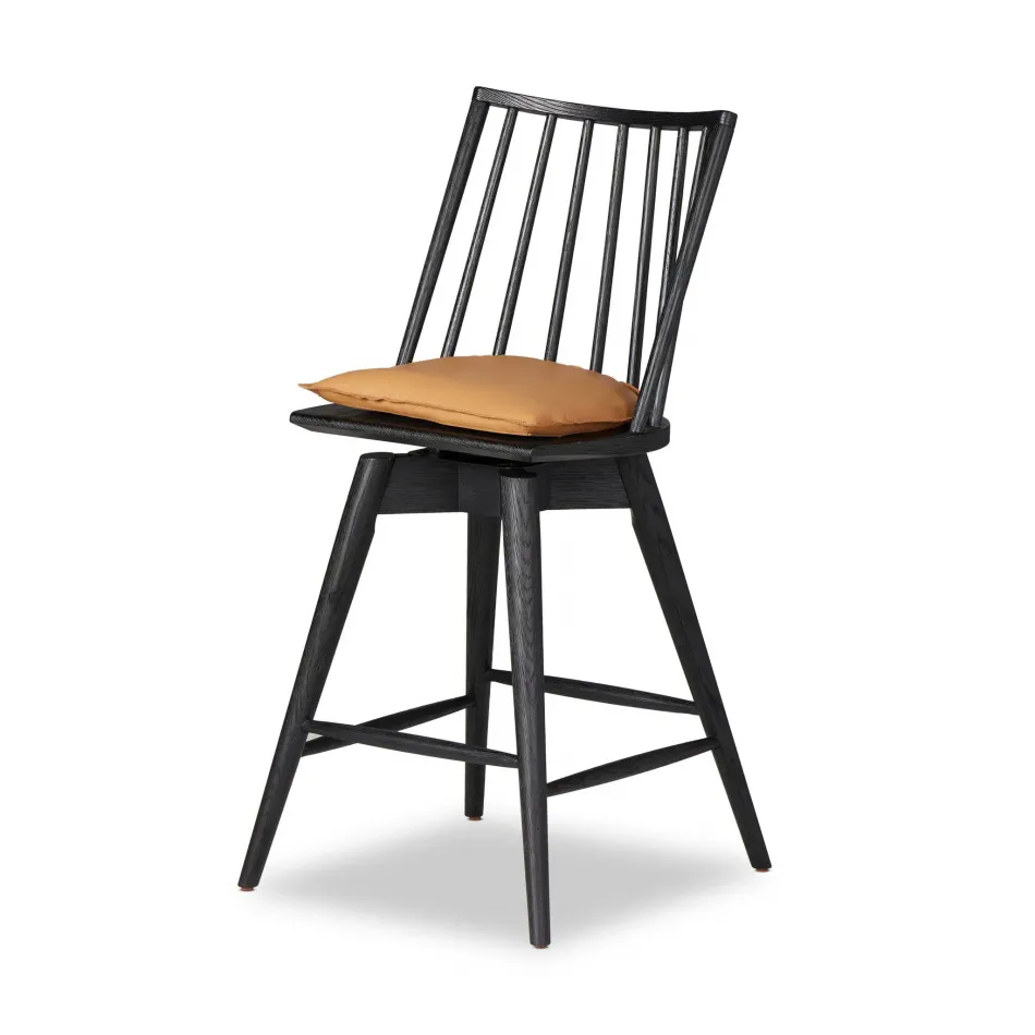 Lewis Swivel Counter Stool with Cushion Whiskey Saddle