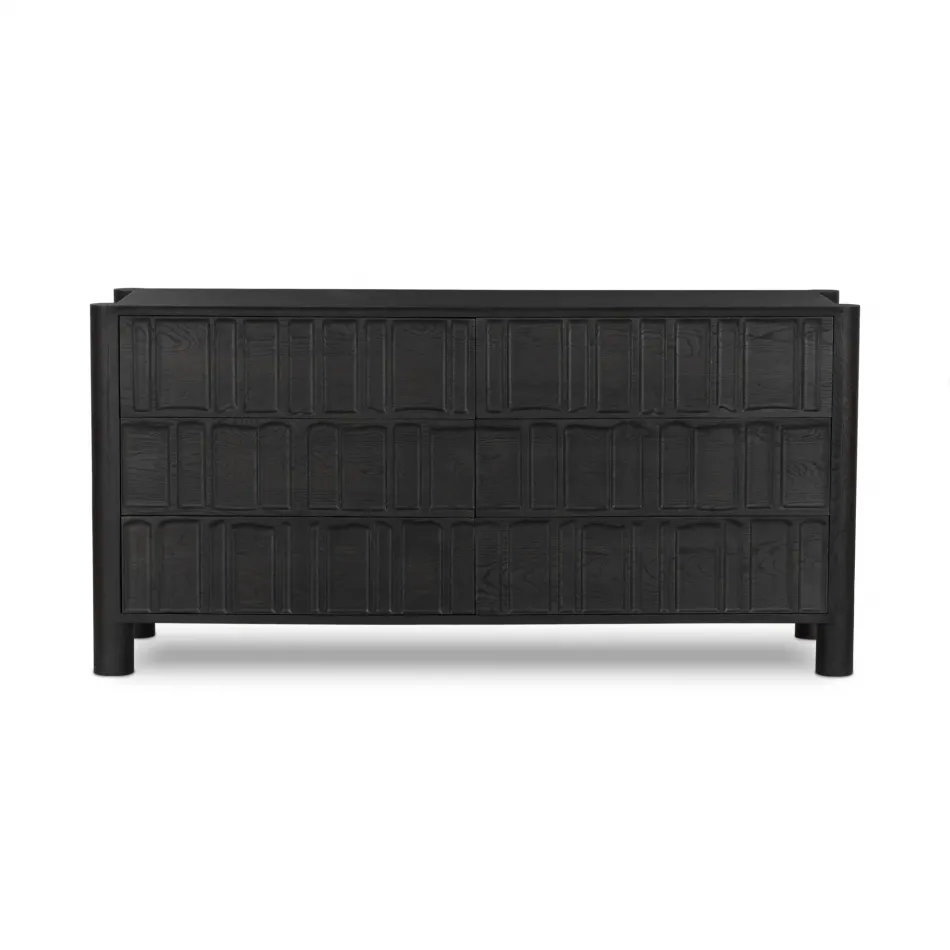 Ezri 6 Drawer Dresser Carved Black Oak Black Oak