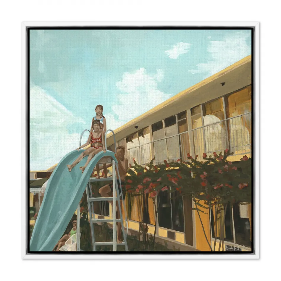 Texas Pool, Aug. 1970 by Amanda Snyder White Maple Floater 24" x 24" White Maple Framed Canvas