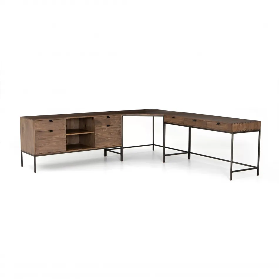 Trey Desk System With Filing Credenza Auburn Poplar