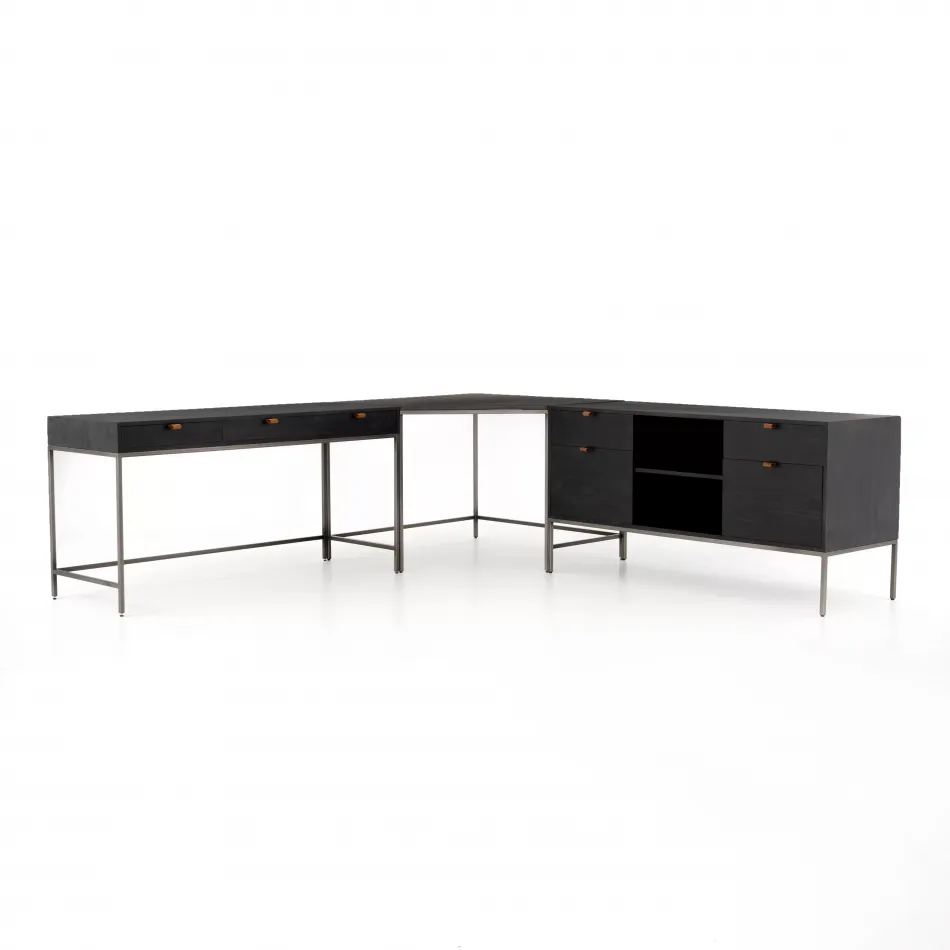 Trey Desk System With Filing Credenza Black Wash Poplar