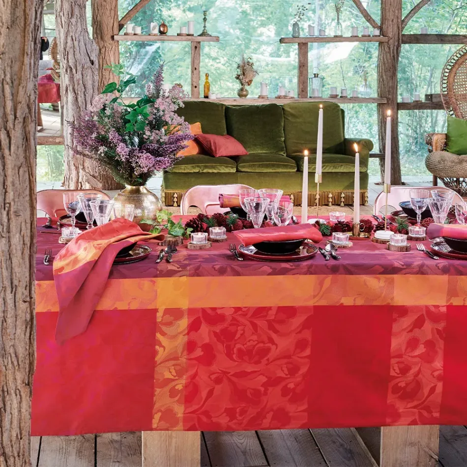 Mille Folk Cranberry Tablecloth 45" x 45" 100% Cotton