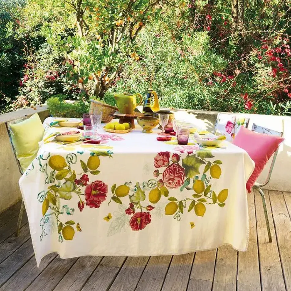 Citrons De Menton Romance 100% Linen Prewashed Tablecloth 61" x 89"