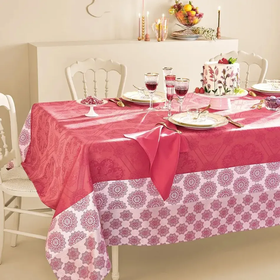 Mille Rosaces Framboise Coated Table Linens