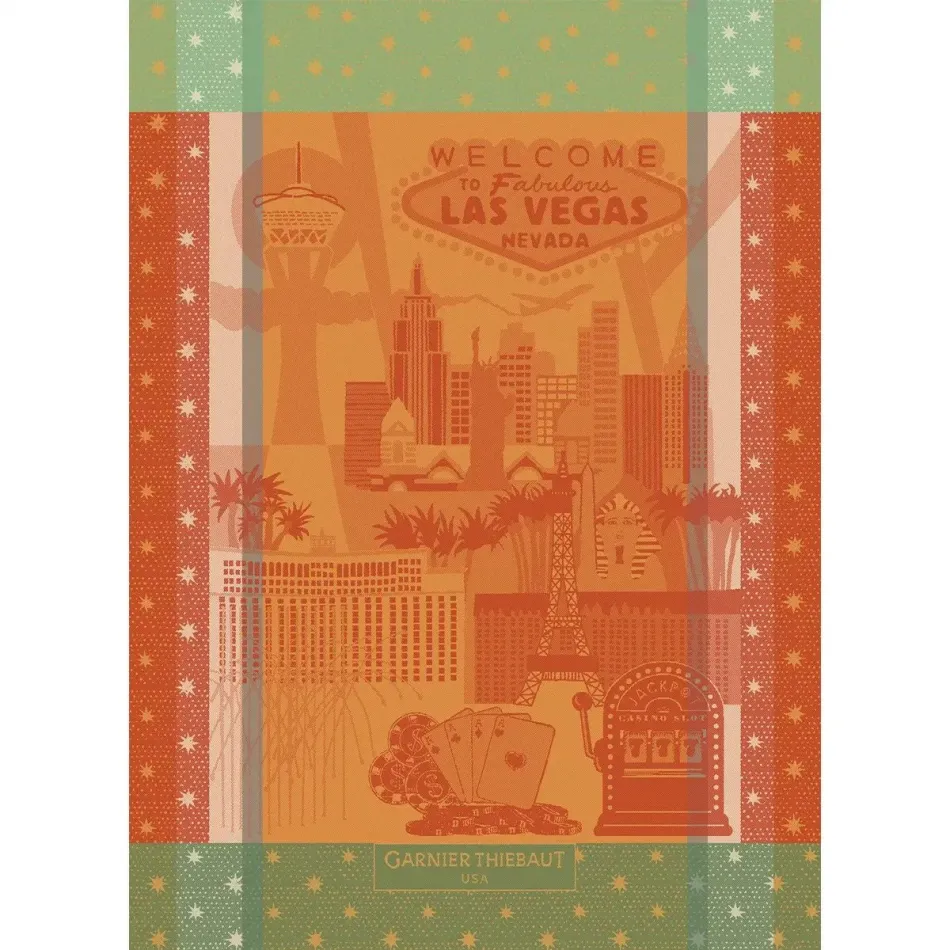 Las Vegas Orange/Green Kitchen Towel 22"x30", 100% Cotton